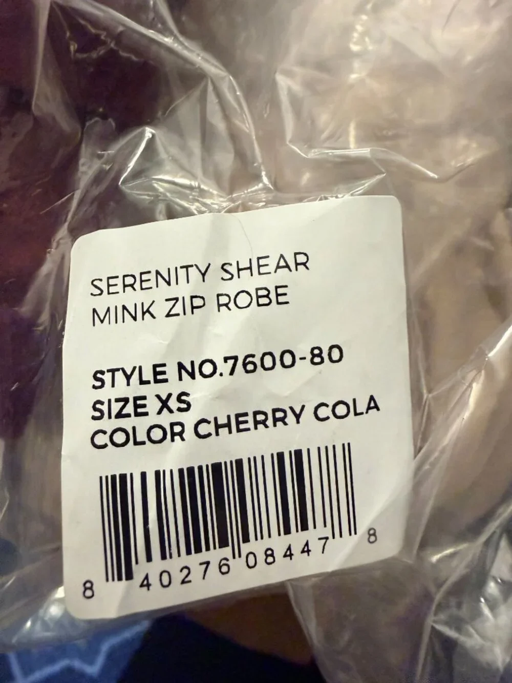 Softies Cherry Cola Serenity Shear Mink Zip Robe Size XS